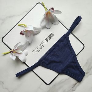 NWT PINK VICTORIA'S SECRET RIB COTTON V-STRING PANTY IN MIDNIGHT NAVY SIZE LARGE